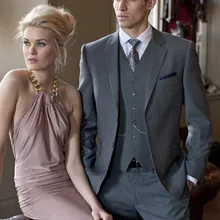 Итальянский стиль серый жених смокинг джентльмен костюм 3 шт мужской свадебный Выпускной вечерние костюм жениха одежда(куртка+ брюки+ жилет