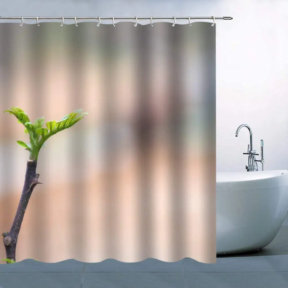 

BCMEW Bud Pattern Theme Shower Curtain Green Tender Shoot Waterproof Mildew Resistant