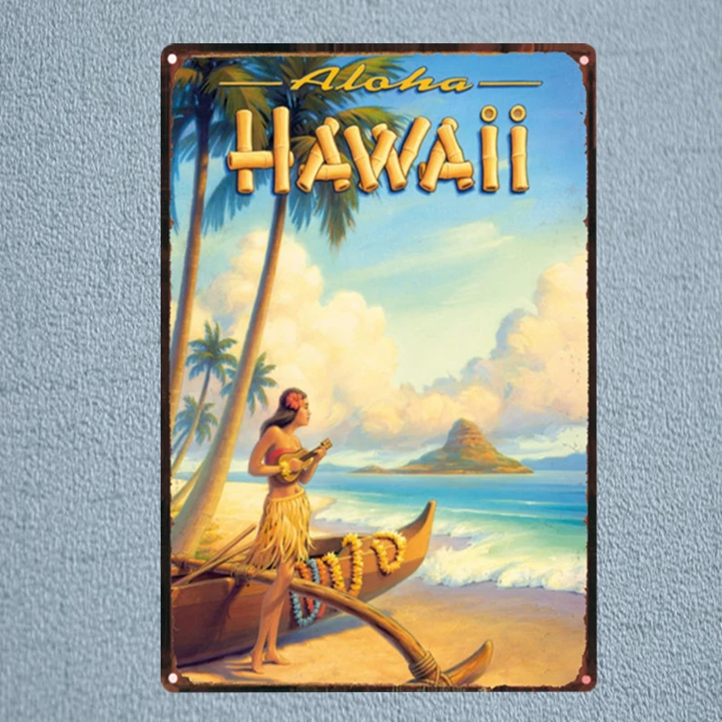 

HAWAii landscape Metal Tin Sign Vintage Plaque Painting Travel Restaurant Wall Bar Cafe Home Art Craft Decor 30X20CM DU-1128