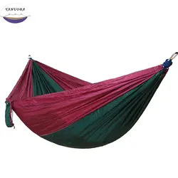 Высокая прочность Кемпинг гамак двойной лагерный гамак с дерева веревку (Deep purple + Топленое зеленый)