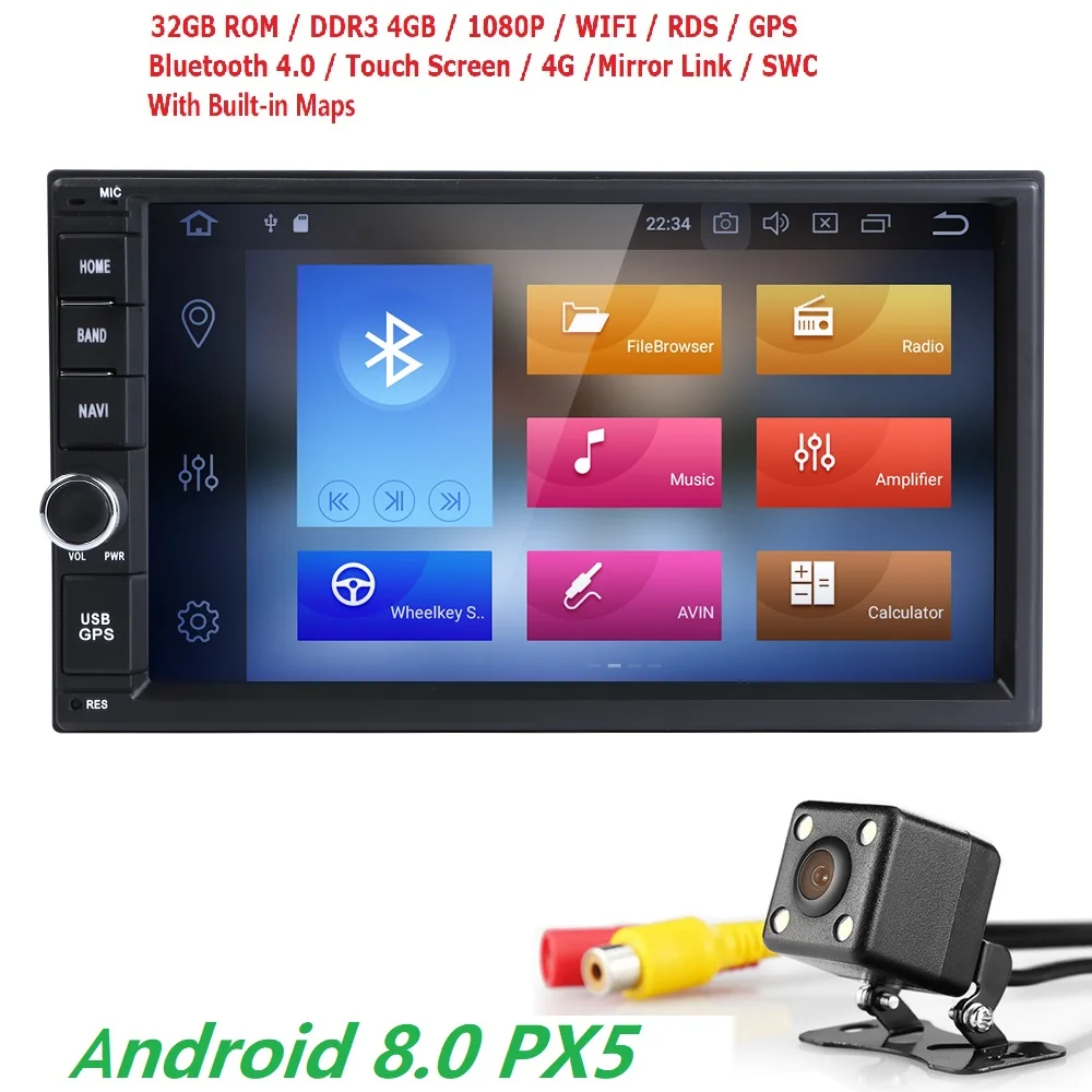 

2 Din 7 Inch Android 8.0 Universal Car NO DVD Player Octa Core Bluetooth Car Radio GPS Navigation 4GWIFI Subwoofer Stereo CAM BT