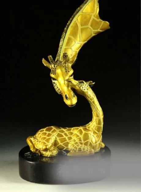 

10" China bronze gild marble carved giraffe mother and son Sculpture Statue