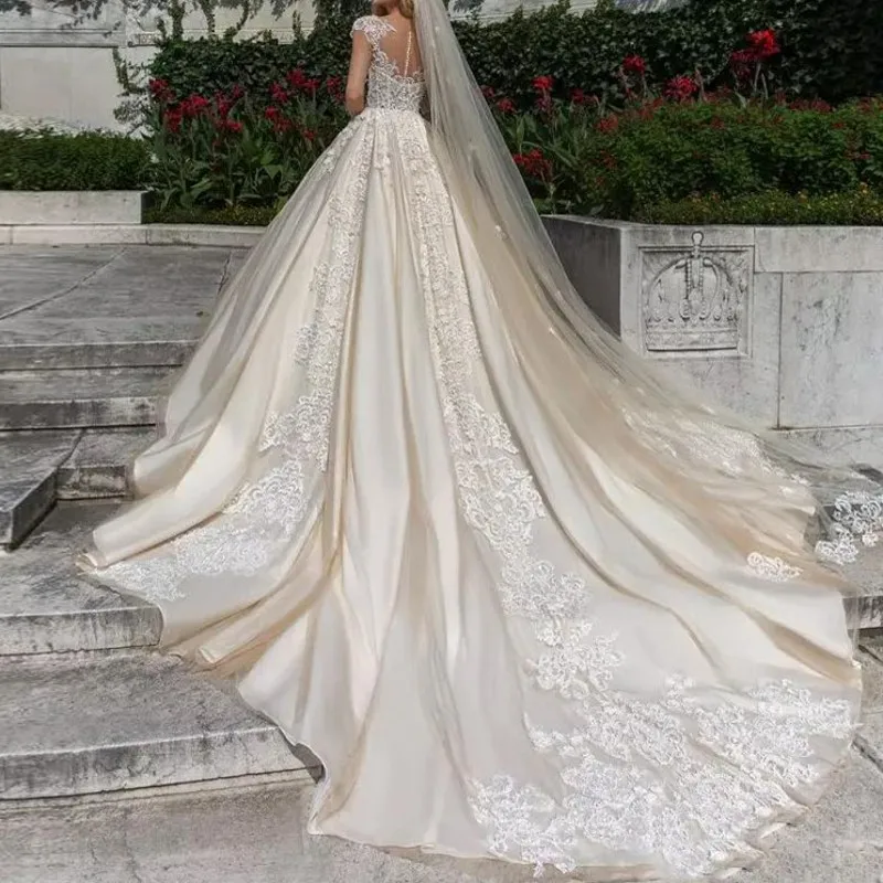 Romantic Bridal Gown Appliques vestido de noiva Long Weding Gowns Saudi Arabia mariage A Line Bridal Dresses Tulle