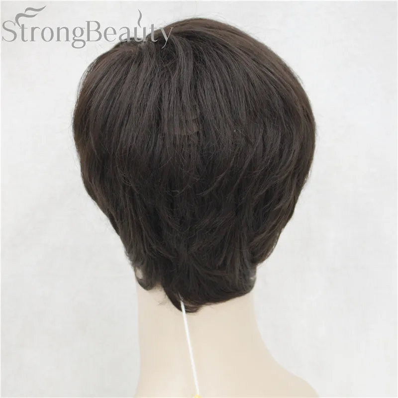 StrongBeauty pelo recto sintético chico parte lateral corto negro/marrón Cosplay hombres/mujeres pelucas