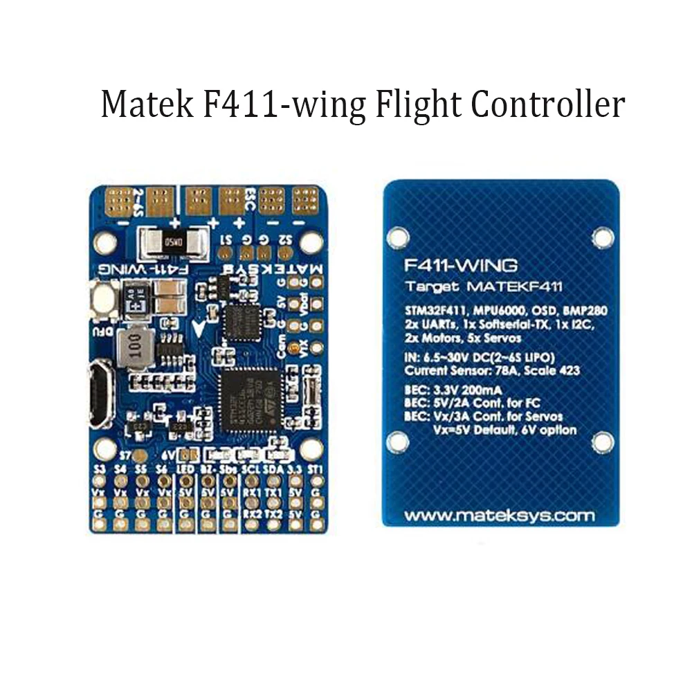 

Matek Systems F411-WING STM32F411 Flight Controller F411 wing W/ INAVOSD MPU6000 BMP280 Support Fly Wing Fixed Wing RC Airplane