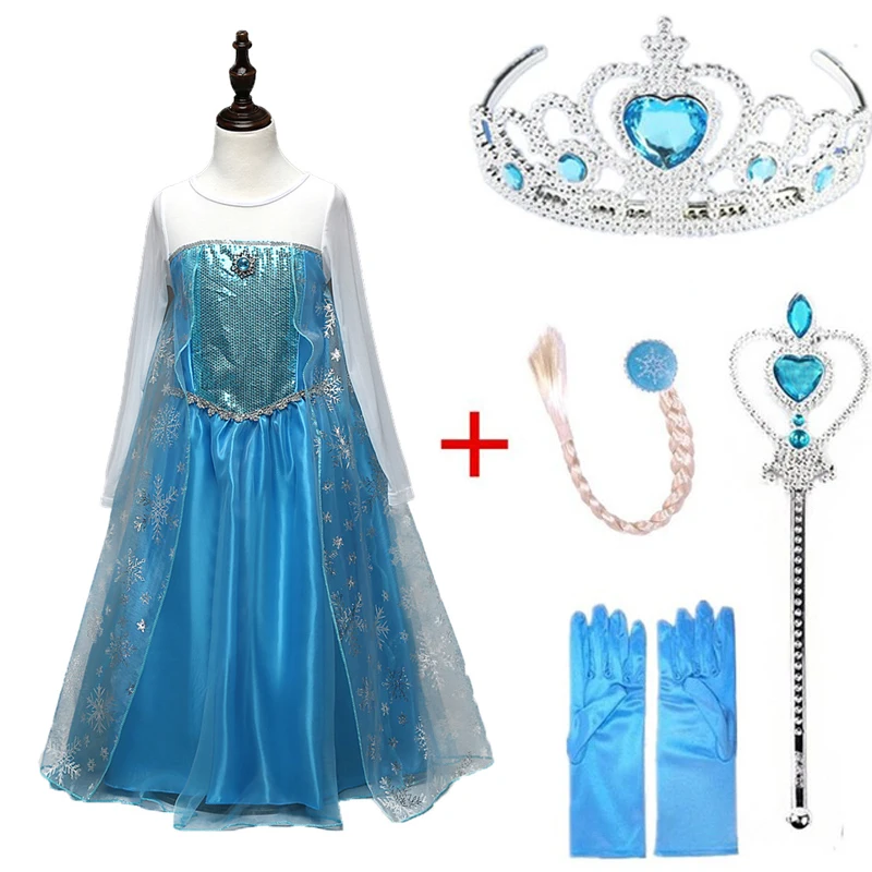Frozen Elsa Dress Cosplay Costume Girls Dresses Frozen Princess Anna Elsa Dresses Hair Accessory Party Vestidos Girls Clothing