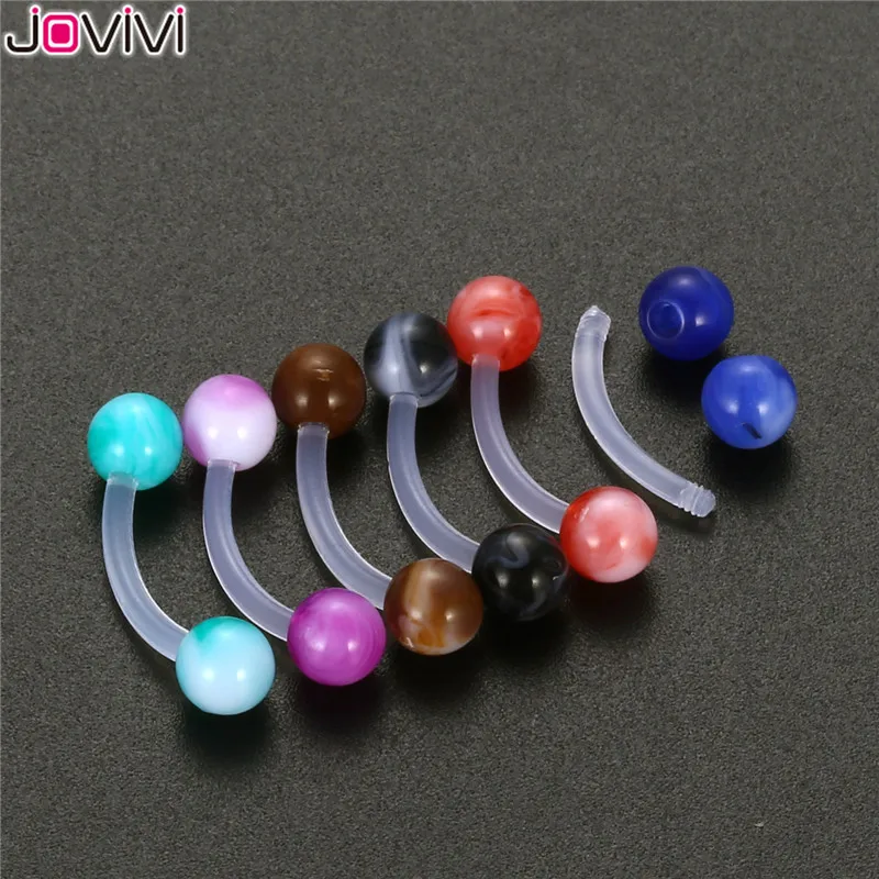 

Jovivi 6PCS 14G Bioflex Flexible Acrylic Curved Barbell Eyebrow Rings Nose Septum Lip Rings Helix Cartilage Earrings Piercing
