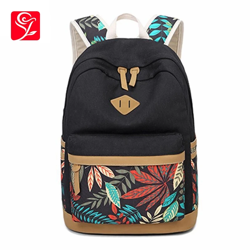 

Vintage Leaf Print Canvas School Backpack For Children School Bags For Girls Child Book Bag Women Laptop backpack