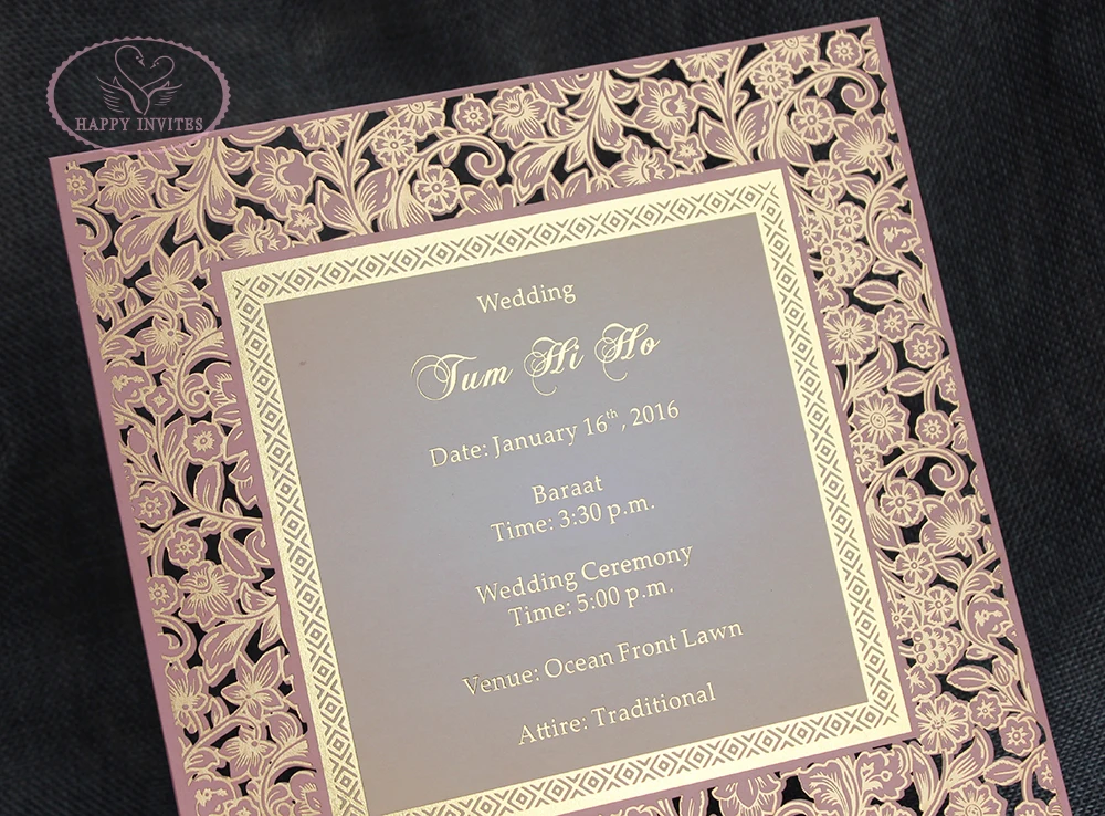 HI3025 - 13 Custom Luxury Wedding Invitation Cards in Laser Cut Design Made in China