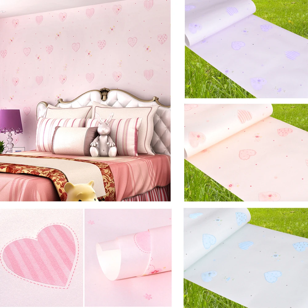 3D Love Heart Cartoon Princess Girl Room Background Wallpaper Roll