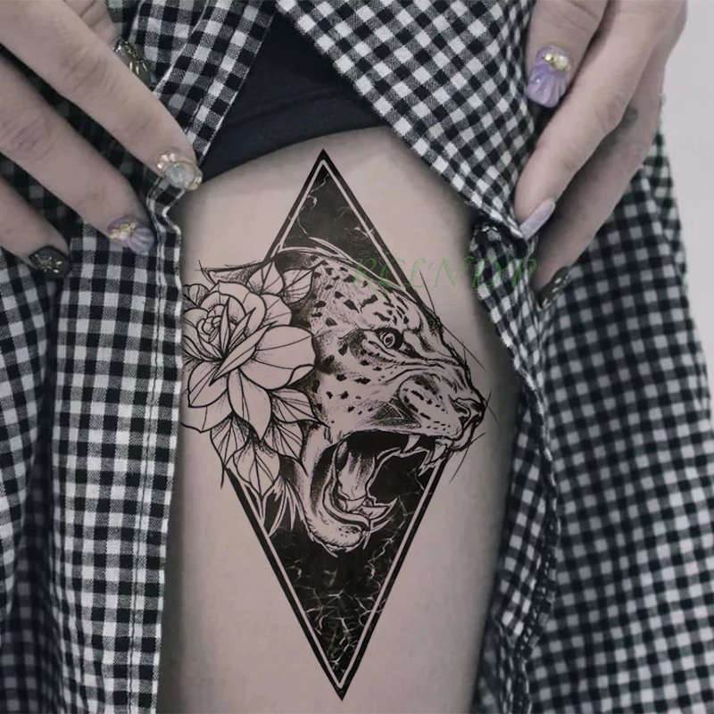 Водостойкая временная татуировка наклейка Свирепый тигр поддельные тату флэш-тату большого размера для женщин мужчин девушек назад ноги руки грудь - Цвет: Фиолетовый