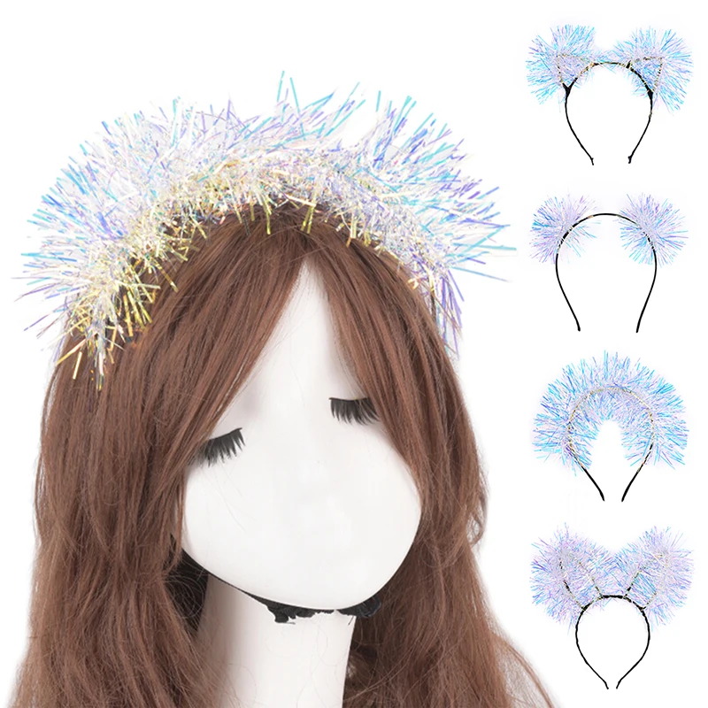 Colorful Ribbon Hair Band Women Girls Tinsel Foil Hair Hoop Headband Party Hair Accessories New Year Gifts