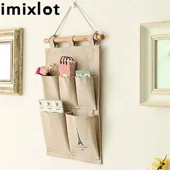 

Imixlot Cotton Linen Khaki Pocket Storage Bag Door Wall Hanging Organizer Multi-layer Container Home Supplies