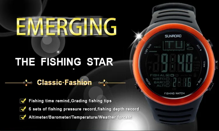 SUNROAD цифровые часы многоцелевые водостойкие барометр альтиметр термометр светодио дный Рыбалка спортивные часы Saat Reloj Hombre