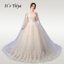 Это YiiYa свадебное платье es размера плюс Элегантное свадебное платье с круглым вырезом кружева размера плюс шаль Поезд Vestido de novia XXN237