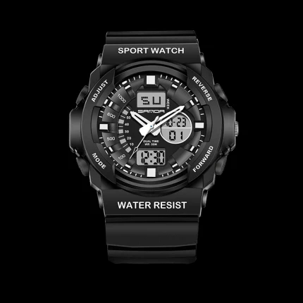 Новые Брендовые Часы ударные военные спортивные часы для мужчин ремешок для часов PU водонепроницаемые Двойные цифровые часы relojes hombre - Цвет: black