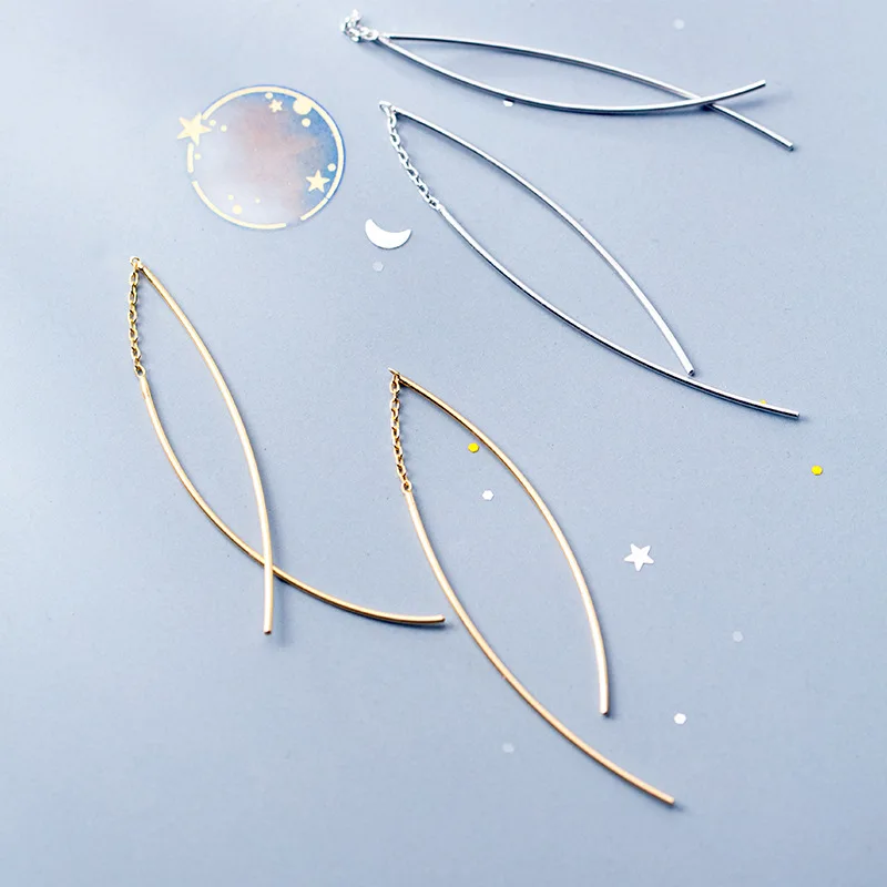 

minimalist 1pair Thin Real. 925 Sterling Silver jewelry Fish line dangle Earrings jewelry GTLE2637