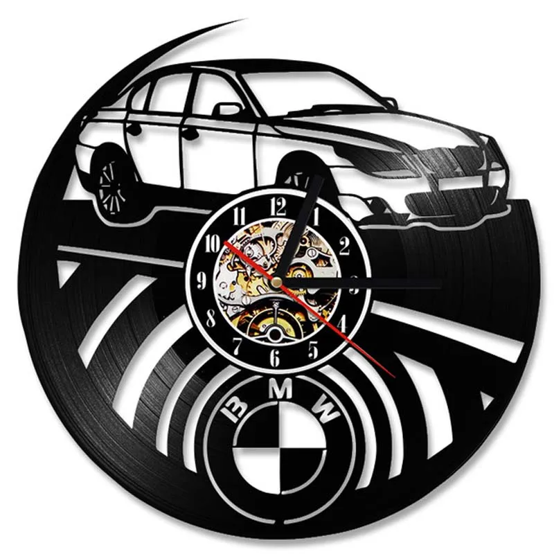 Car Logo Wall Clock Modern Design for Living Room 3D Decorative Hanging Vintage Vinyl Record Clocks Wall Watch Home Decor Silent