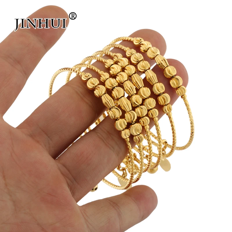 

Jin Hui African Ethiopia Fashion gold color bell bangles jewelry women Party wedding gifts Stretchable free size 2mm Bracelet