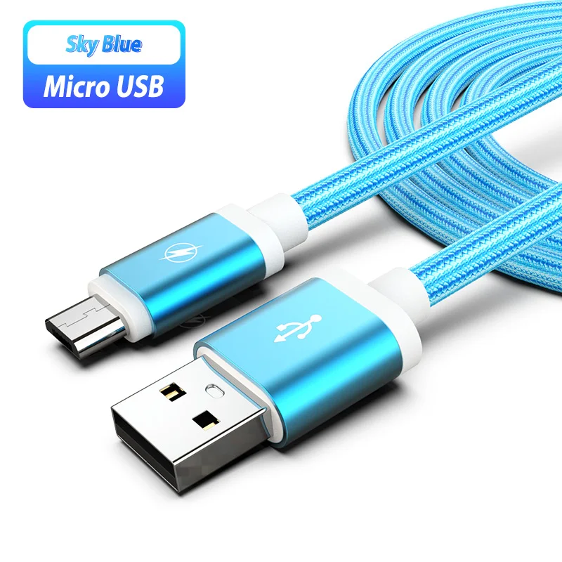 Микро USB кабель для телефона, зарядный Usb шнур, нейлоновый Usb кабель для зарядки samsung Galaxy J5 A7 A10 M10 LG W30 Redmi 8 8A - Цвет: blue