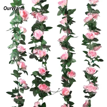 

OurWarm 2.3M Silk Rose Vine Flower Garland Wedding Decoration Artificial Rose Garland DIY Bridal Wreath Artificial Decorations