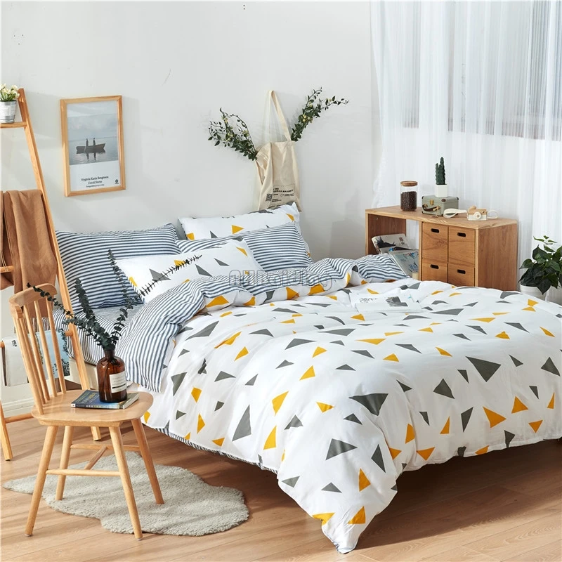

Black White Triangle Printing on Pure White Duvet Cover Set Modern Simple Cotton Bedding Set Bed Linen Twin Full Queen King Size