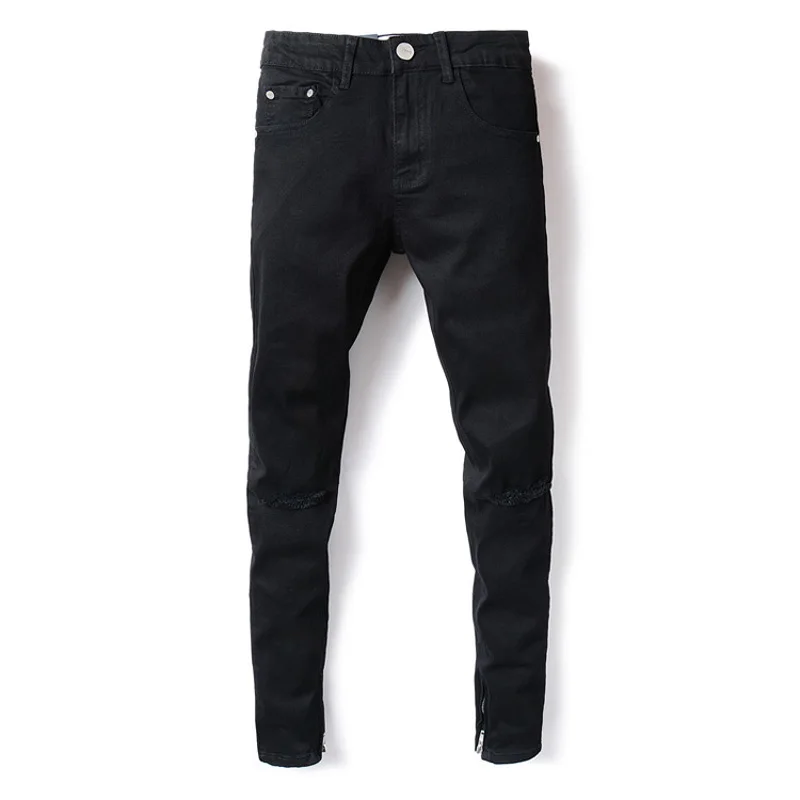 Высокая уличный стиль Для мужчин джинсы лодыжки молния обтягивающие джинсы черный Цвет молодежи рваные джинсы Homme dsel Брендовые мужские