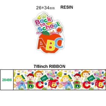 

Back to school printed cartoon Apple grosgrain ribbon and resin sets 7/8inch 50yard ribbon and 50pcs resin 1 sets REB465