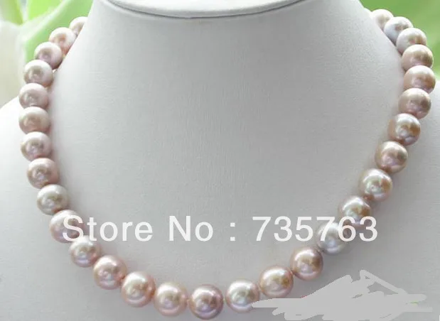 

HOT 00679 NEW 17" 12mm lavender ROUND FRESHWATER PEARL Necklace