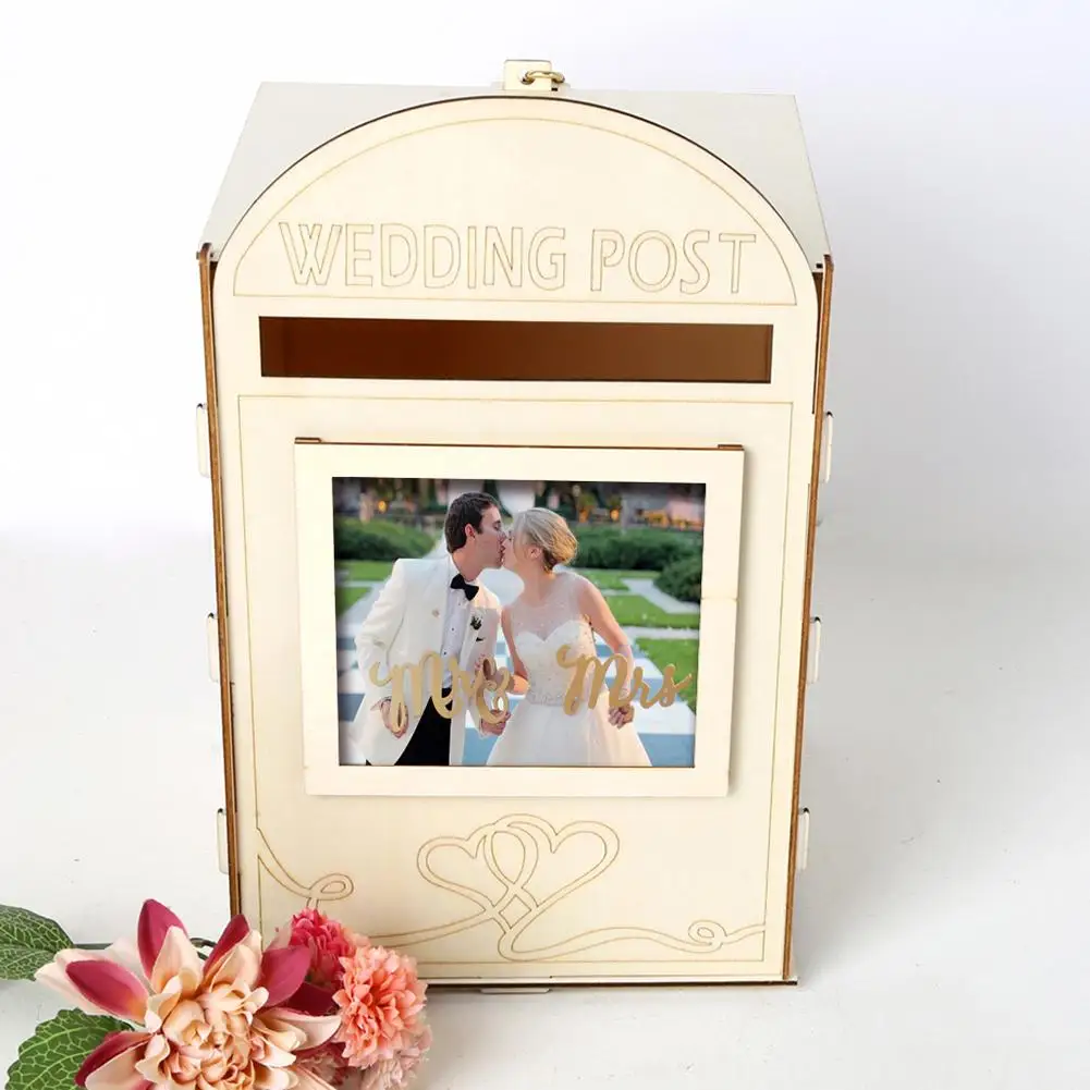 

DIY Wooden Wedding Mailbox Post Box Party Decoration Lock Rustic Hollow Gift Card Holder Reception Wedding Anniversary