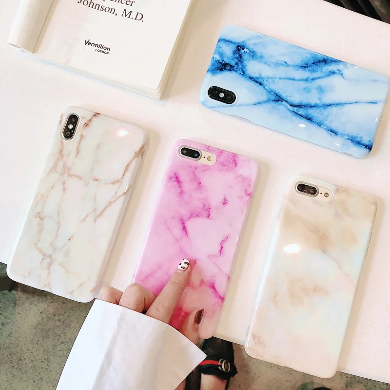 

XBXcase TPU Case for iPhone 6S 6 7 8 Plus Glossy Back Marble Granite Stone Case For iPhone X XS MAX XR Soft Protective Cover