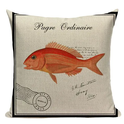Наволочка на подушку в морском стиле из льна и хлопка, декоративная наволочка с изображением рыбьей креветки - Цвет: 8