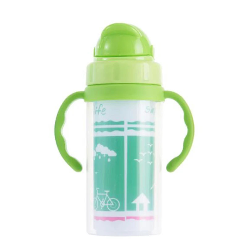 300 мл для молока вода бутылочку двойной слой PP тело чашки с силиконовой соломы anti-dust cover для более детей 6 месяцев