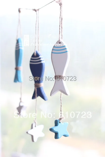 

whole sale,The Mediterranean Sea/ocean style Creative home lovely pendant Wall act the role of wooden fish, starfish twine