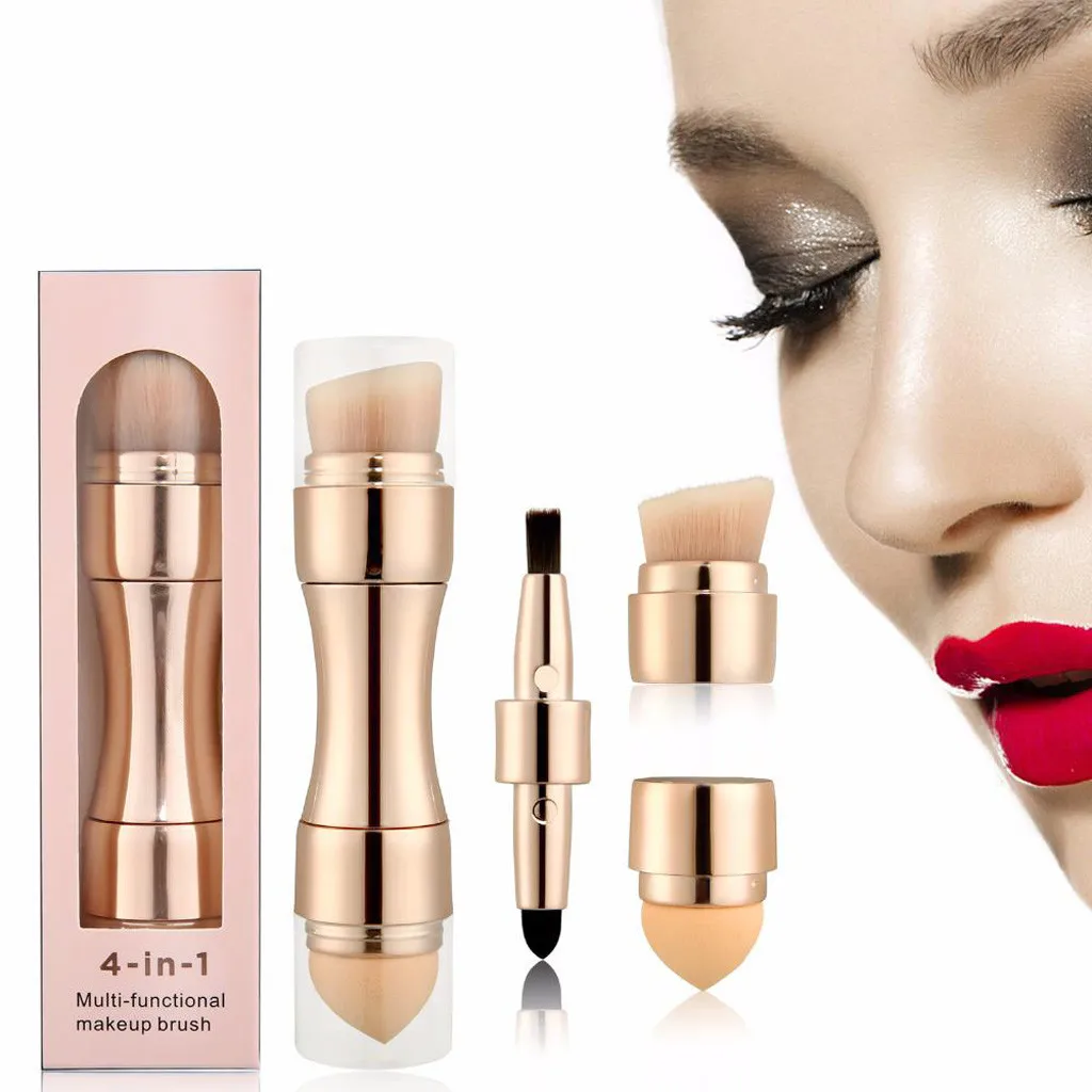 

4 In 1 Portable Single Cosmetic Brush Soft Nylon Hair Foundation Eyebrow Eyeshadow Brush Pro Makeup Brush Sets Tools Maquiagem#