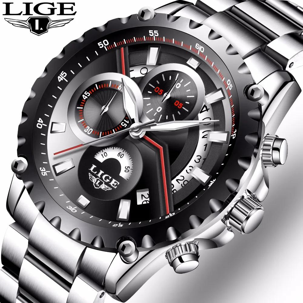 

2017 New Fashion LIGE Mens Watch Men Full Steel Business Watch Date Chronograph Quartz-watch Male Clock Relogio Masculino