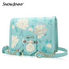 Женские сумки на плечо, женская сумка-мессенджер Borsa SnowJenny SJ, фирменный дизайн ручной работы, художественное оформление зеленым цветком