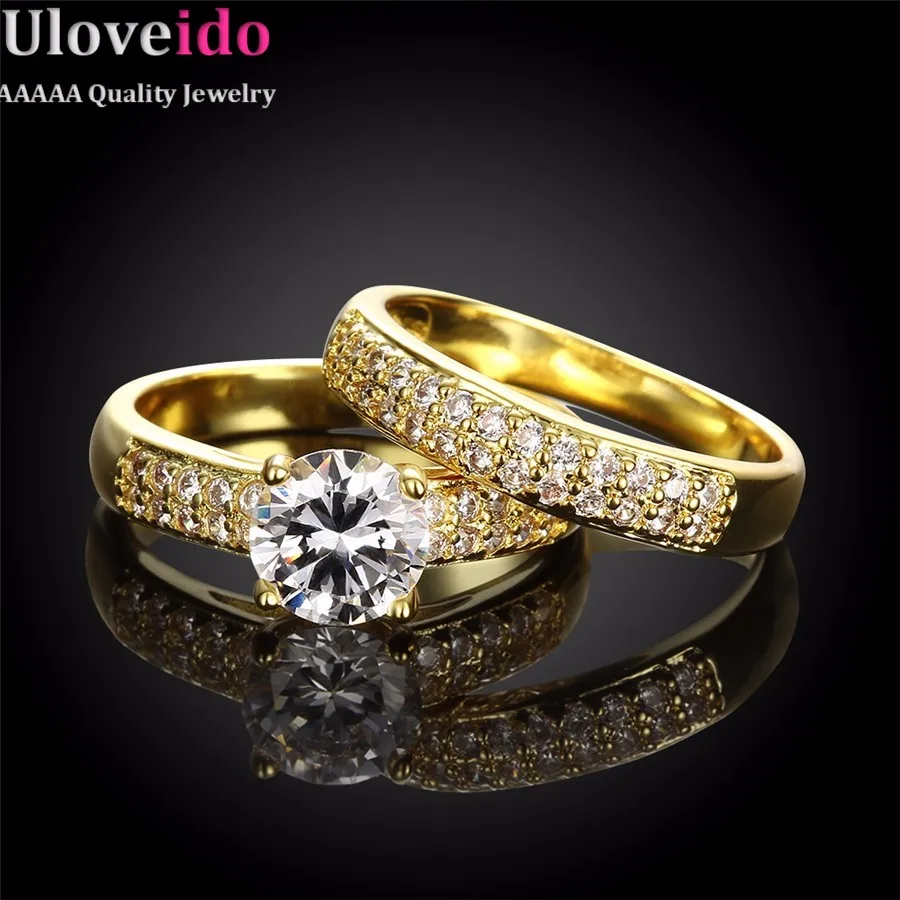 Uloveido 2 предмета Свадебные Кристалл пару колец для мужчин и женщин Подарки для женщин ювелирные изделия дружба кольцо бижутерия Ringen Обручальные Кольцо женское бижутерия KR005