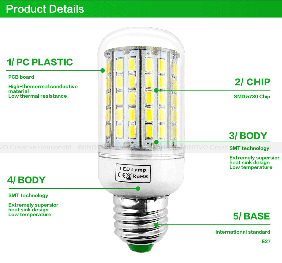 E27 светодиодный светильник E14 лампа лампада SMD5730 220V кукурузы лампа Bombillas 24 36 48 56 69 72 светодиодный s люстры лампы в форме свечи светильник для украшения дома