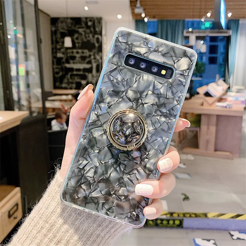 Case For Samsung S10 Plus S10e Note9 Note8 Cover Glitter Rhinestone Finger Holder Marble Girly Cases For Samsung S9 S8 Plus Case (5)