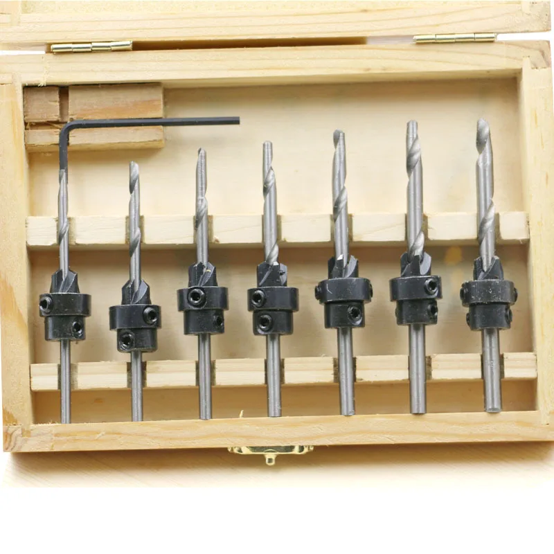 22pc Wood Screw Drill Sinking Head Countersink 7 Sets Of Woodworking