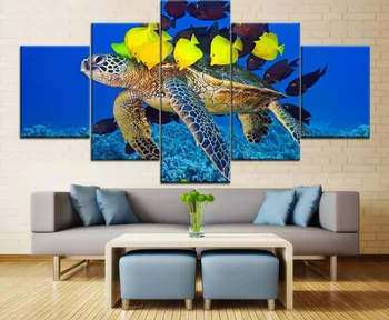 

Canvas 5 Pieces Printing Painting Animal Underwater Sea Turtles And Fish Type Poster Home Decorative Living Room Or Framework
