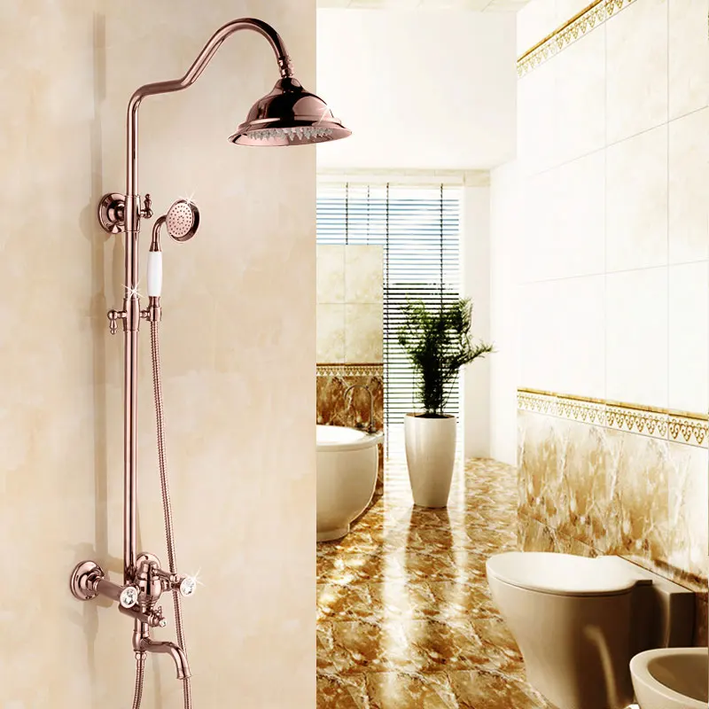 

bathroom European rose sprinkled golden shower set full copper antique shower faucet