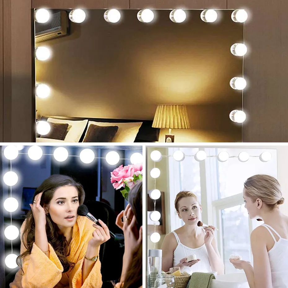 Sadocom LED se enciende para el Vanity Espejo Hollywood Style aparador de iluminación 30 Bright LED blancos de los bulbos luces de tira regulable para el maquillaje de baño decoración del hogar 