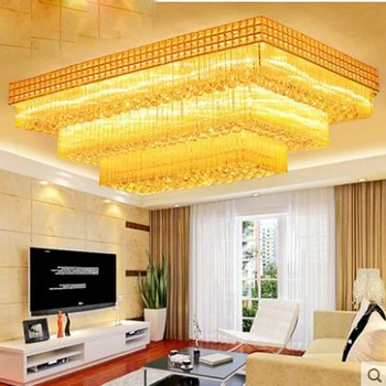 

Rectangular crystal lamp atmospheric living room led remote control bedroom led ceiling lamp three crystal lamps European light
