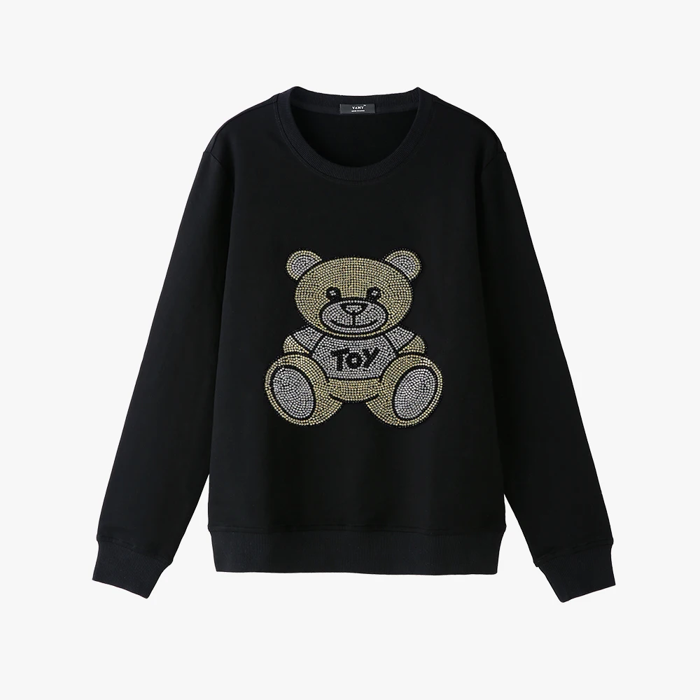 YAMY Fashion Bear Toy Women Sweatshirt with Rhinestones long sleeve ...