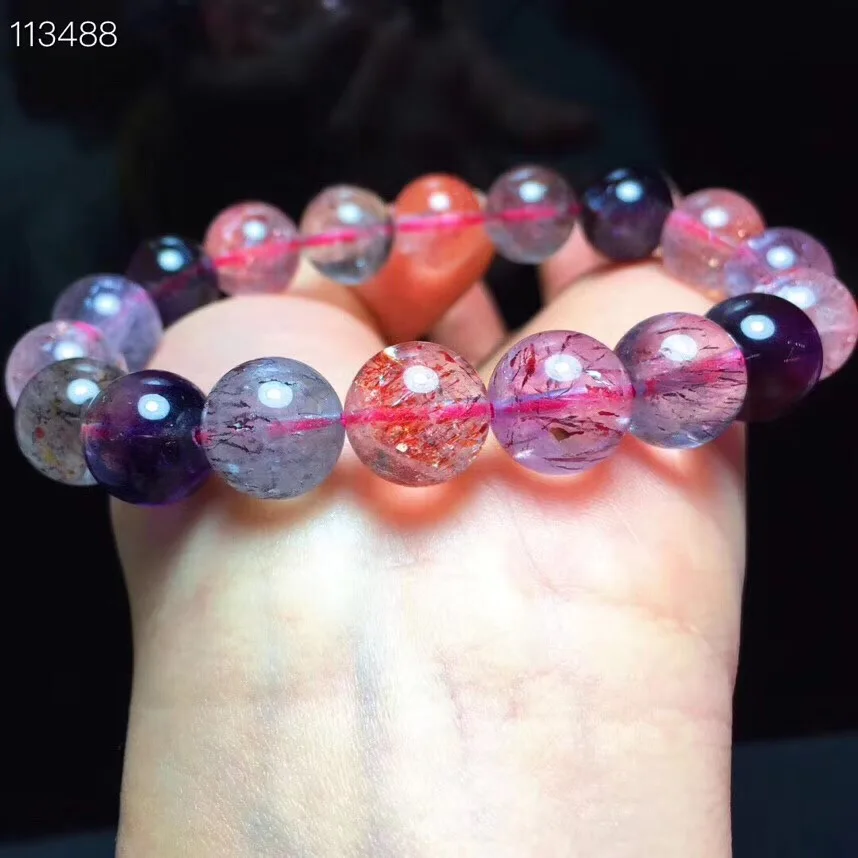 

11.5mm Genuine Natural Colorful Super 7 Melody Stone Bracelet For Women Party Gift Strawberry Quartz Crystal Bracelets AAAAA