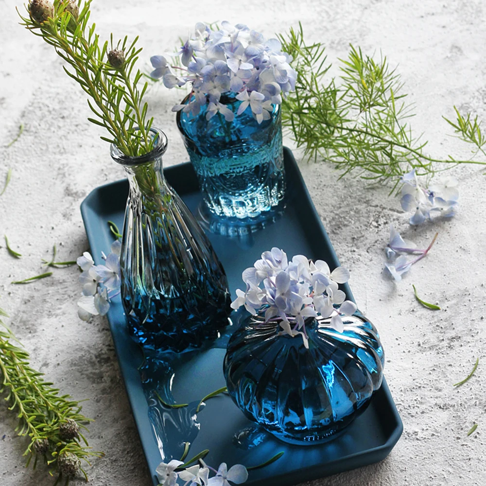 

Mini Gradient Color Glass Vase Thick Small Water Culture Vase Exquisite Dried Flower Decor Jar