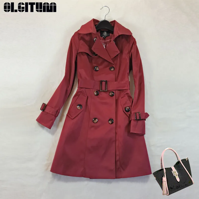 

New 2019 Fashion Spring Medium Long Section Double Breasted Mid-long Trench Coat Women Khaki Slim Belt Windbreaker Female TR149