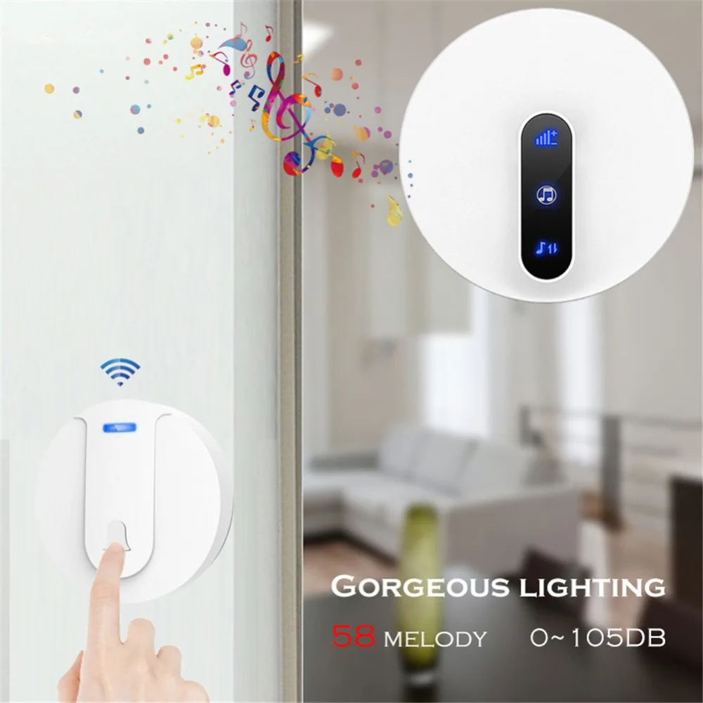 SMATRUL New Waterproof Wireless Doorbell EU Plug 300M Remote smart Door Bell Chime ring  1 2 button 1 2 3 receiver no battery Deaf Gorgeous lighting black 4